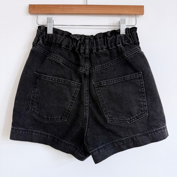 Topshop High Waisted Paperbag Black Denim Shorts Womens US 2 Cotton - Picture 4 of 10